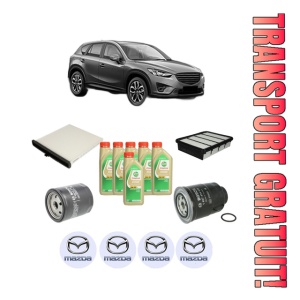 Set Pachet filtre revizie Bosch, 6 litrii ulei Castrol 5W30 MAZDA CX-5 (KE, GH) 2.2 D 4WD (KE2AW) din 2012-2017, 4x Stickere auto cu MAZDA