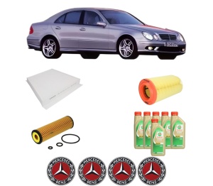 Set Pachet filtre revizie Bosch, 6 litrii ulei Castrol 5W30 MERCEDES-BENZ E-CLASS (W211) E 200 Kompressor (211.042) din 2002-2008, 4x Stickere auto cu MERCEDES-BENZ - Img 2