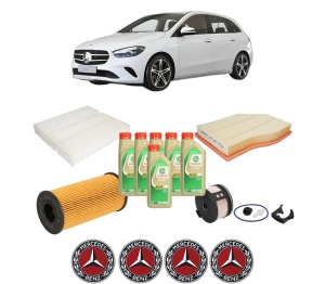 Set Pachet filtre revizie Bosch, 6 litrii ulei Castrol 5W30 MERCEDES-BENZ B-CLASS Sports Tourer (W247) B 180 d (247.003) din 2018, 4x Stickere auto cu MERCEDES-BENZ - Img 2
