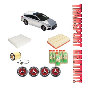 Set Pachet filtre revizie Bosch, 6 litrii ulei Castrol 5W30 MERCEDES-BENZ CLA Shooting Brake (X118) CLA 250 (118.646) din 2019, 4x Stickere auto cu MERCEDES-BENZ