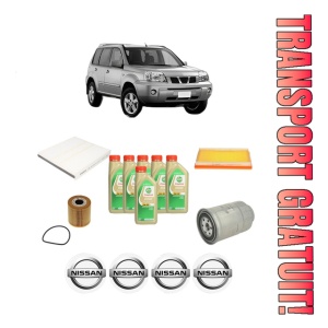 Set Pachet filtre revizie Bosch, 6 litrii ulei Castrol 5W30 NISSAN X-TRAIL I (T30) 2.2 dCi din 2003-2013, 4x Stickere auto cu NISSAN