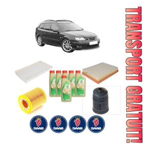 Set Pachet filtre revizie Bosch, 6 litrii ulei Castrol 5W30 SAAB 9-3 Estate (E50) 1.9 TiD din 2005-2015, 4x Stickere auto cu SAAB