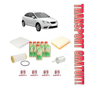 Set Pachet filtre revizie Bosch, 6 litrii ulei Castrol 5W30 SEAT IBIZA IV SC (6J1, 6P5) 1.8 TSI Cupra din 2015-2016, 4x Stickere auto cu SEAT