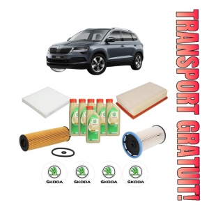 Set Pachet filtre revizie Bosch, 6 litrii ulei Castrol 5W30 SKODA KAROQ (NU7, ND7) 2.0 TDI 4x4 din 2017, 4x Stickere auto cu SKODA