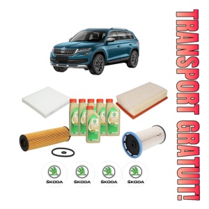 Set Pachet filtre revizie Bosch, 6 litrii ulei Castrol 5W30 SKODA KODIAQ I (NS6, NS7, NV7) 2.0 TDI 4x4 din 2016, 4x Stickere auto cu SKODA