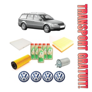 Set Pachet filtre revizie Bosch, 6 litrii ulei Castrol 5W30 Volkswagen PASSAT B5.5 Variant (3B6) 2.5 TDI din 2000-2005, 4x Stickere auto cu Volkswagen