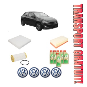 Set Pachet filtre revizie Bosch, 6 litrii ulei Castrol 5W30 Volkswagen POLO VI (AW1, BZ1, AE1) 2.0 GTI din 2017, 4x Stickere auto cu Volkswagen