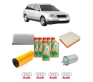 Set Pachet filtre revizie Bosch, 6 litrii ulei Castrol 5W40 AUDI A6 C5 Avant (4B5, 4B6) 2.5 TDI quattro din 2000-2005, 4x Stickere auto cu AUDI - Img 2