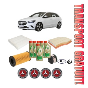 Set Pachet filtre revizie Bosch, 6 litrii ulei Castrol 5W40 MERCEDES-BENZ B-CLASS Sports Tourer (W247) B 160 d (247.002) din 2019, 4x Stickere auto cu MERCEDES-BENZ