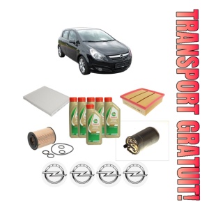 Set Pachet filtre revizie Bosch, 6 litrii ulei Castrol 5W40 OPEL CORSA D (S07) 1.7 CDTI (L08, L68) din 2009-2014, 4x Stickere auto cu OPEL