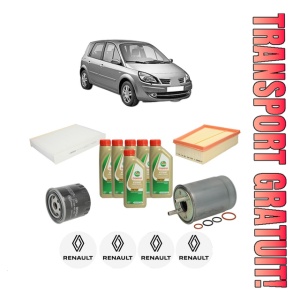 Set Pachet filtre revizie Bosch, 6 litrii ulei Castrol 5W40 RENAULT SCENIC III (JZ0/1_) 1.9 dCi (JZ0J, JZ1J, JZ1K, JZ1S) din 2009-2016, 4x Stickere auto cu RENAULT