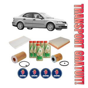 Set Pachet filtre revizie Bosch, 6 litrii ulei Castrol 5W40 SAAB 9-3 (YS3F, E79, D79, D75) 2.2 TiD din 2002-2015, 4x Stickere auto cu SAAB