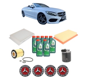 Set Pachet filtre revizie Bosch, 7 litrii ulei Castrol 10W40 MERCEDES-BENZ C-CLASS Convertible (A205) C 300 (205.448) din 2016-2018, 4x Stickere auto cu MERCEDES-BENZ - Img 2