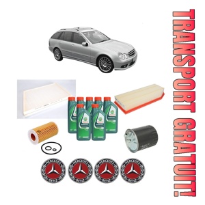 Set Pachet filtre revizie Bosch, 7 litrii ulei Castrol 10W40 MERCEDES-BENZ C-CLASS T-Model (S203) C 200 CDI (203.204) din 2001-2007, 4x Stickere auto cu MERCEDES-BENZ