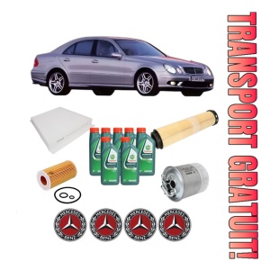 Set Pachet filtre revizie Bosch, 7 litrii ulei Castrol 10W40 MERCEDES-BENZ E-CLASS (W211) E 200 CDI (211.004) din 2002-2008, 4x Stickere auto cu MERCEDES-BENZ