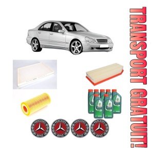Set Pachet filtre revizie Bosch, 7 litrii ulei Castrol 10W40 MERCEDES-BENZ C-CLASS (W203) C 30 CDI AMG (203.018) din 2003-2007, 4x Stickere auto cu MERCEDES-BENZ