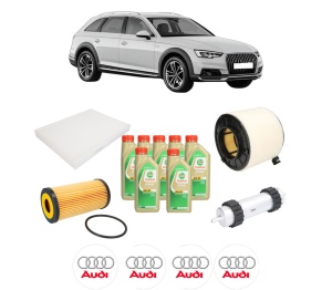 Set Pachet filtre revizie Bosch, 7 litrii ulei Castrol 5W30 AUDI A4 Allroad B9 (8WH, 8WJ) 45 TDI quattro din 2018, 4x Stickere auto cu AUDI - Img 2