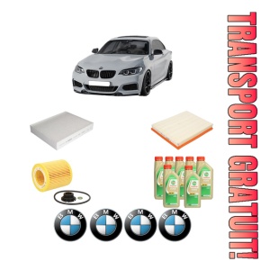 Set Pachet filtre revizie Bosch, 7 litrii ulei Castrol 5W30 BMW Seria 2 Coupe (F22, F87) M 235 i xDrive din 2014-2016, 4x Stickere auto cu BMW
