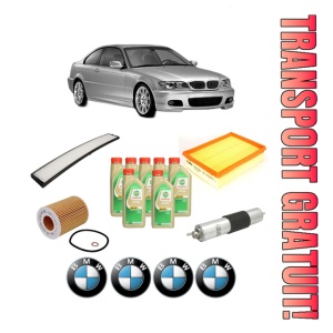 Set Pachet filtre revizie Bosch, 7 litrii ulei Castrol 5W30 BMW Seria 3 Coupe (E46) 320 Ci din 2000-2006, 4x Stickere auto cu BMW