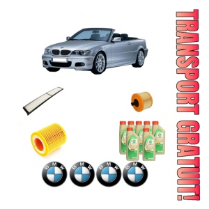 Set Pachet filtre revizie Bosch, 7 litrii ulei Castrol 5W30 BMW Seria 3 Convertible (E93) 325 i din 2006-2010, 4x Stickere auto cu BMW