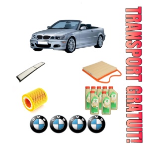 Set Pachet filtre revizie Bosch, 7 litrii ulei Castrol 5W30 BMW Seria 3 Convertible (E93) 335 i din 2006-2013, 4x Stickere auto cu BMW