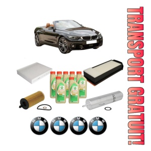 Set Pachet filtre revizie Bosch, 7 litrii ulei Castrol 5W30 BMW Seria 4 Convertible (F33, F83) 430 d din 2014-2020, 4x Stickere auto cu BMW