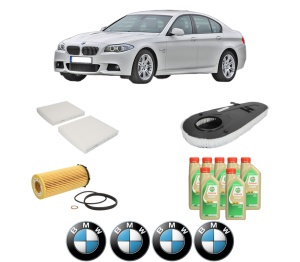 Set Pachet filtre revizie Bosch, 7 litrii ulei Castrol 5W30 BMW Seria 5 (F10) 535 d din 2010-2011, 4x Stickere auto cu BMW - Img 2