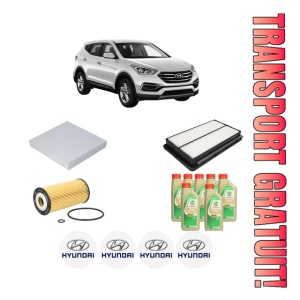 Set Pachet filtre revizie Bosch, 7 litrii ulei Castrol 5W30 HYUNDAI SANTA FE IV (TM, TMA) 2.0 CRDi AWD din 2018-2020, 4x Stickere auto cu HYUNDAI