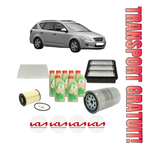 Set Pachet filtre revizie Bosch, 7 litrii ulei Castrol 5W30 KIA CEE'D SW (ED) 2.0 CRDi 140 din 2007-2012, 4x Stickere auto cu KIA
