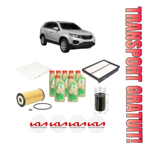 Set Pachet filtre revizie Bosch, 7 litrii ulei Castrol 5W30 KIA SORENTO II SUV Van (XM) CRDi 4WD din 2009-2015, 4x Stickere auto cu KIA