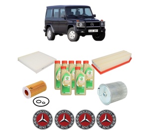 Set Pachet filtre revizie Bosch, 7 litrii ulei Castrol 5W30 MERCEDES-BENZ G-CLASS (W463) G 270 CDI (463.322, 463.323) din 2001-2003, 4x Stickere auto cu MERCEDES-BENZ - Img 2