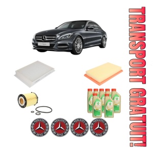 Set Pachet filtre revizie Bosch, 7 litrii ulei Castrol 5W30 MERCEDES-BENZ C-CLASS (W205) C 200 4-matic (205.043) din 2015-2018, 4x Stickere auto cu MERCEDES-BENZ