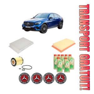 Set Pachet filtre revizie Bosch, 7 litrii ulei Castrol 5W30 MERCEDES-BENZ GLC Coupe (C253) 300 4-matic (253.349) din 2016-2019, 4x Stickere auto cu MERCEDES-BENZ