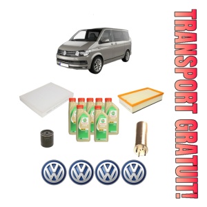 Set Pachet filtre revizie Bosch, 7 litrii ulei Castrol 5W30 Volkswagen TRANSPORTER T5 Bus (7HB, 7HJ, 7EB, 7EJ) 2.0 BiTDI din 2009-2015, 4x Stickere auto cu Volkswagen