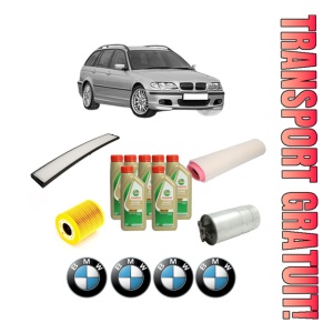 Set Pachet filtre revizie Bosch, 7 litrii ulei Castrol 5W40 BMW Seria 3 Touring (E46) 330 xd din 2000-2003, 4x Stickere auto cu BMW