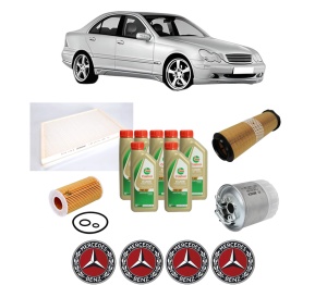 Set Pachet filtre revizie Bosch, 7 litrii ulei Castrol 5W40 MERCEDES-BENZ C-CLASS (W203) C 220 CDI (203.008) din 2003-2007, 4x Stickere auto cu MERCEDES-BENZ - Img 2