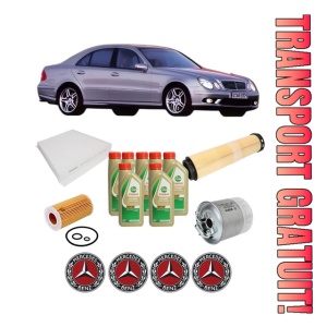 Set Pachet filtre revizie Bosch, 7 litrii ulei Castrol 5W40 MERCEDES-BENZ E-CLASS (W211) E 200 CDI (211.004) din 2002-2008, 4x Stickere auto cu MERCEDES-BENZ