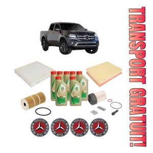 Set Pachet filtre revizie Bosch, 7 litrii ulei Castrol 5W40 MERCEDES-BENZ X-CLASS (470) X 250 d 4-matic (470.231) din 2017-2020, 4x Stickere auto cu MERCEDES-BENZ