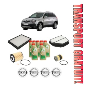 Set Pachet filtre revizie Bosch, 7 litrii ulei Castrol 5W40 OPEL ANTARA A (L07) 2.0 CDTI din 2006-2011, 4x Stickere auto cu OPEL