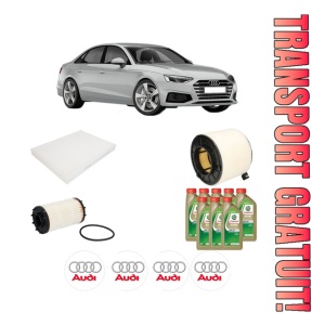 Set Pachet filtre revizie Bosch, 8 litrii ulei Castrol 0W20 AUDI A5 Sportback (F5A, F5F) S5 TFSI quattro din 2016, 4x Stickere auto cu AUDI