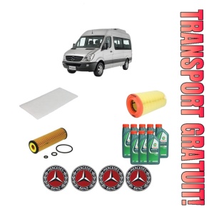 Set Pachet filtre revizie Bosch, 8 litrii ulei Castrol 10W40 MERCEDES-BENZ SPRINTER 3-t Bus (B906) 216 (906.713) din 2009-2018, 4x Stickere auto cu MERCEDES-BENZ