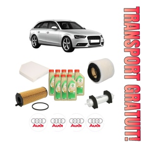 Set Pachet filtre revizie Bosch, 8 litrii ulei Castrol 5W30 AUDI A4 B8 Avant (8K5) 3.0 TDI quattro din 2008-2012, 4x Stickere auto cu AUDI