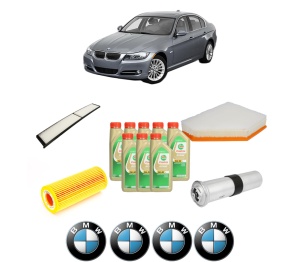 Set Pachet filtre revizie Bosch, 8 litrii ulei Castrol 5W30 BMW Seria 3 (E90) 330 d din 2008-2011, 4x Stickere auto cu BMW - Img 2