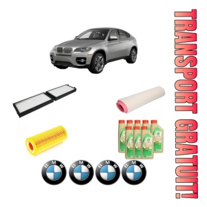 Set Pachet filtre revizie Bosch, 8 litrii ulei Castrol 5W30 BMW Seria X6 (E71, E72) xDrive 30 d din 2008-2010, 4x Stickere auto cu BMW