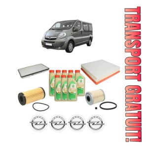 Set Pachet filtre revizie Bosch, 8 litrii ulei Castrol 5W30 OPEL VIVARO A Bus (X83) 2.5 CDTI (F7, J7, A07) din 2006-2010, 4x Stickere auto cu OPEL