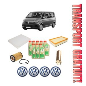 Set Pachet filtre revizie Bosch, 8 litrii ulei Castrol 5W30 Volkswagen MULTIVAN T6 (SGF, SGM, SGN, SHM, SHN) 2.0 TDI din 2015-2019, 4x Stickere auto cu Volkswagen