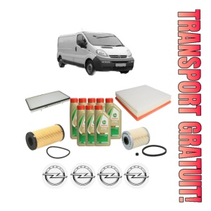 Set Pachet filtre revizie Bosch, 8 litrii ulei Castrol 5W40 OPEL VIVARO A Van (X83) 2.0 CDTI (F7) din 2006-2014, 4x Stickere auto cu OPEL