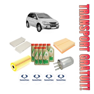 Set Pachet filtre revizie Bosch, 8 litrii ulei Castrol 5W40 SSANGYONG KYRON 2.0 Xdi 4x4 din 2005-2014, 4x Stickere auto cu SSANGYONG