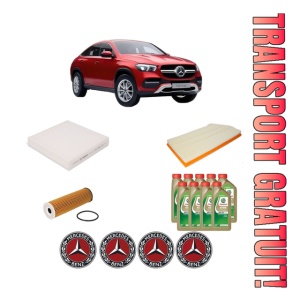 Set Pachet filtre revizie Bosch, 9 litrii ulei Castrol 0W20 MERCEDES-BENZ GLE Coupe (C167) AMG GLE 53 EQ Boost 4-matic+ (167.361) din 2019, 4x Stickere auto cu MERCEDES-BENZ
