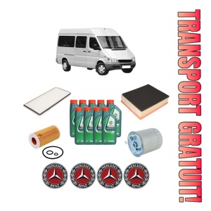 Set Pachet filtre revizie Bosch, 9 litrii ulei Castrol 10W40 MERCEDES-BENZ SPRINTER 3-t Bus (B903) 311 CDI 4x4 (903.672, 903.673) din 2002-2006, 4x Stickere auto cu MERCEDES-BENZ